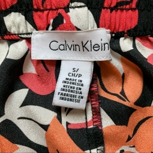 Calvin Klein Pink Orange Leaf Print Wide Leg Pants - Picture 4 of 6